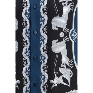 Versace Blue Silk Pattern Shirt