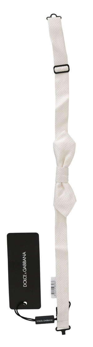 Dolce & Gabbana White 100% Silk Slim Adjustable Neck Papillon Men Tie