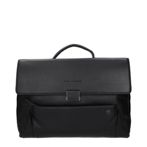 Piquadro Black Leather Business And Laptop Bag