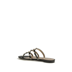 Valentino Garavani Black Calf Leather Bos Taurus Flat Sandals