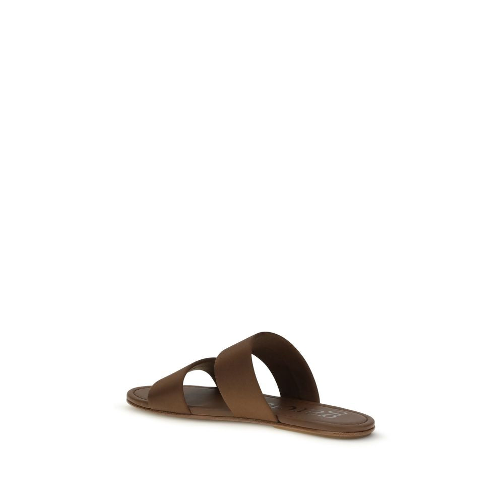 Pedro García Brown Silk Flat Sandals