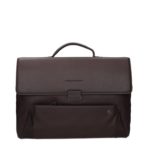 Piquadro Brown Leather Business And Laptop Bag