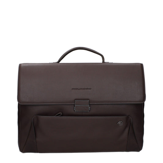 Piquadro Brown Leather Business And Laptop Bag