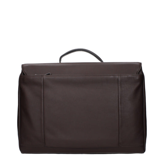 Piquadro Brown Leather Business And Laptop Bag