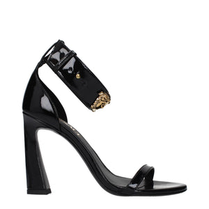 Versace Black Leather Stiletto Heel Sandals