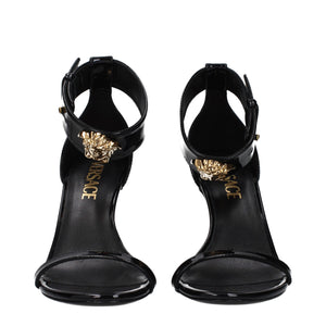 Versace Black Leather Stiletto Heel Sandals