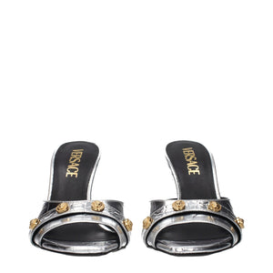 Versace Gray Leather Stiletto Heel Sandals