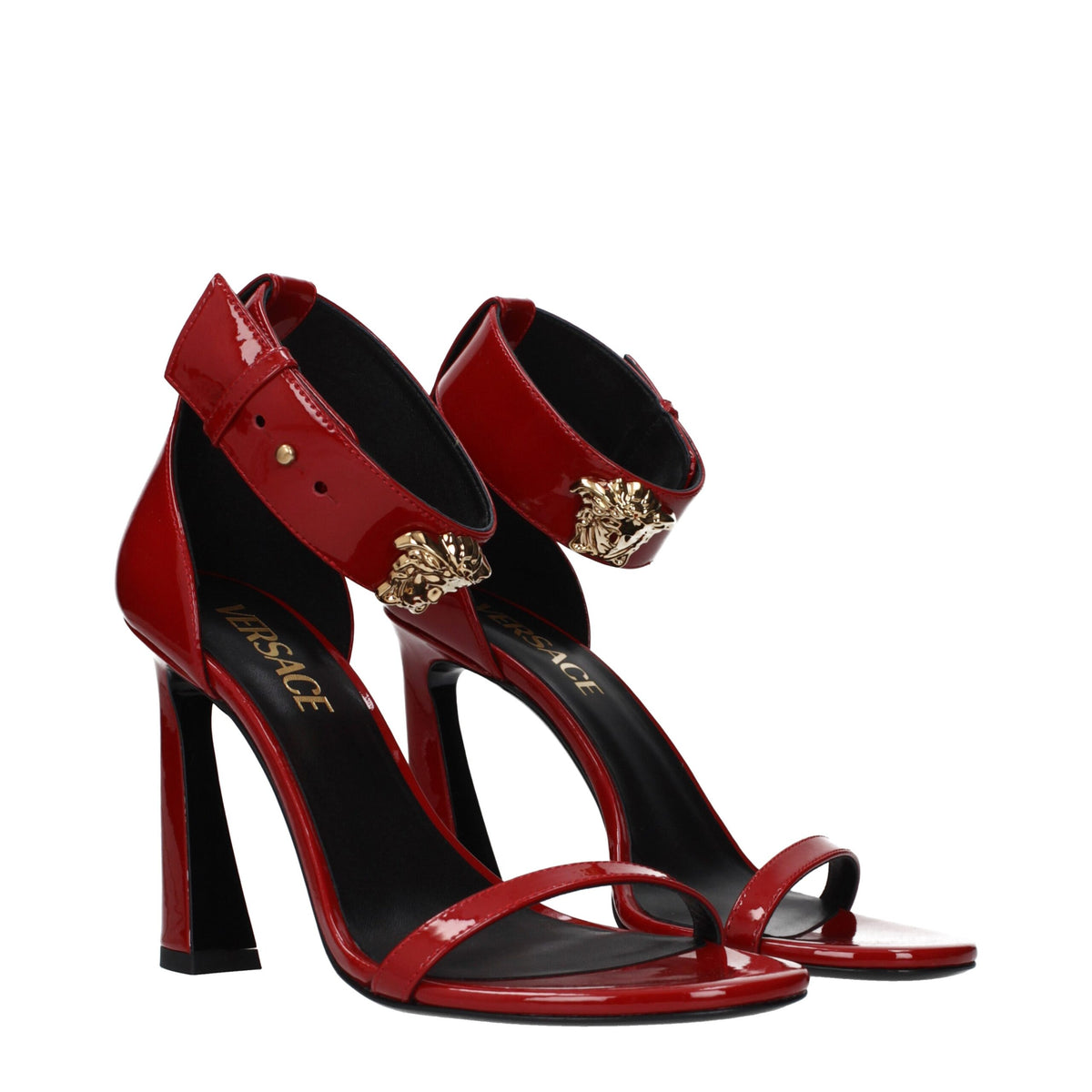 Versace Red Leather Stiletto Heel Sandals