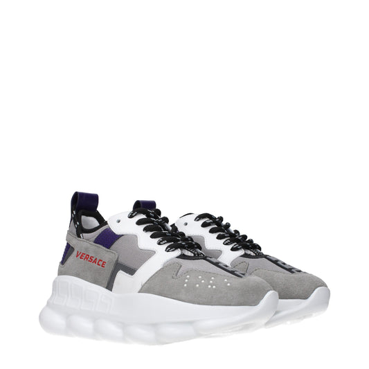 Versace Gray Leather Athletic Sneakers