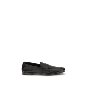 Prada Black Calf Leather Bos Taurus Slip-On Loafers
