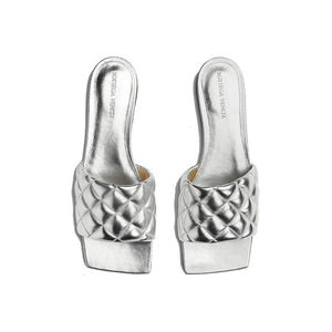 Bottega Veneta Silver Calfskin Flat Sandals