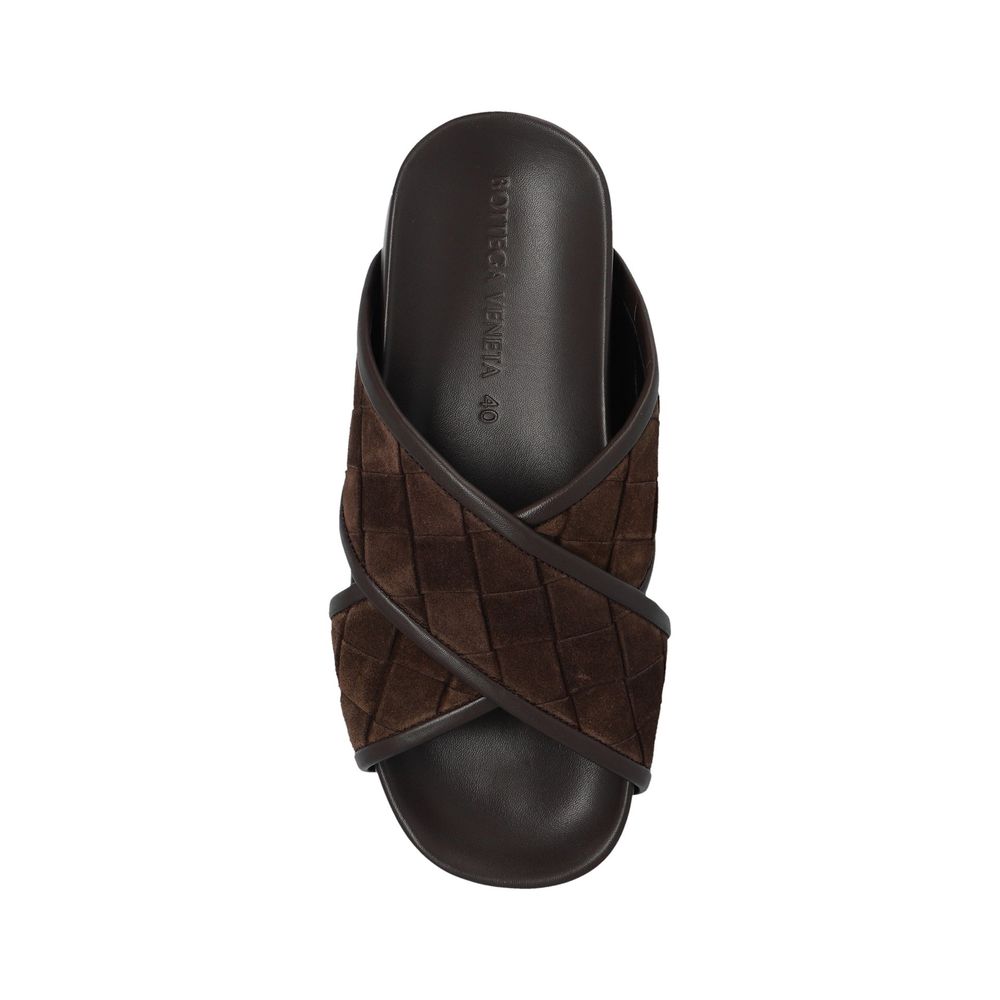Bottega Veneta Brown Lamb Leather Flat Sandals