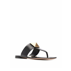 Valentino Garavani Black Leather Flat Sandals