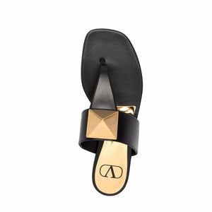 Valentino Garavani Black Leather Flat Sandals