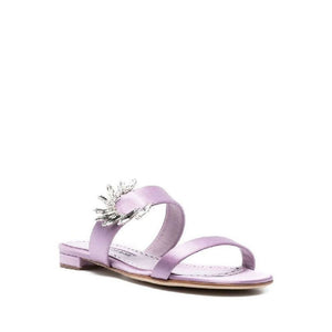 Manolo Blahnik Purple Silk Flat Sandals