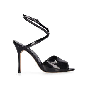 Manolo Blahnik Black Calfskin Stiletto Heel Sandals