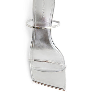 Amina Muaddi Silver Calfskin Stiletto Heel Sandals