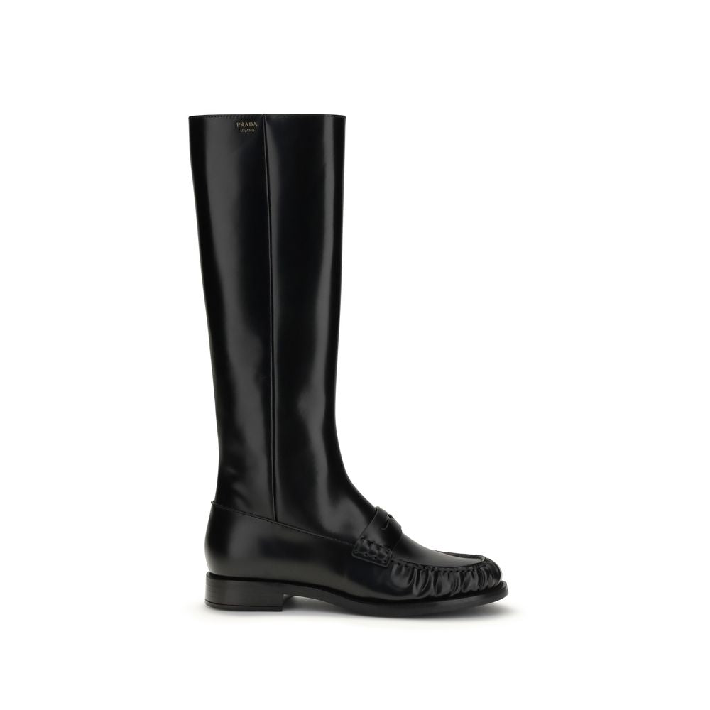 Prada Black Calf Leather Bos Taurus Boots