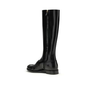Prada Black Calf Leather Bos Taurus Boots