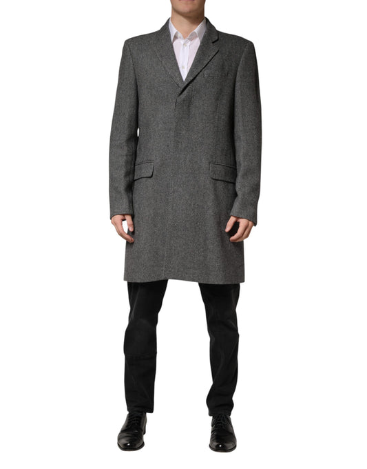 Dolce & Gabbana Gray Single Breasted Men Trench Coat Jacket