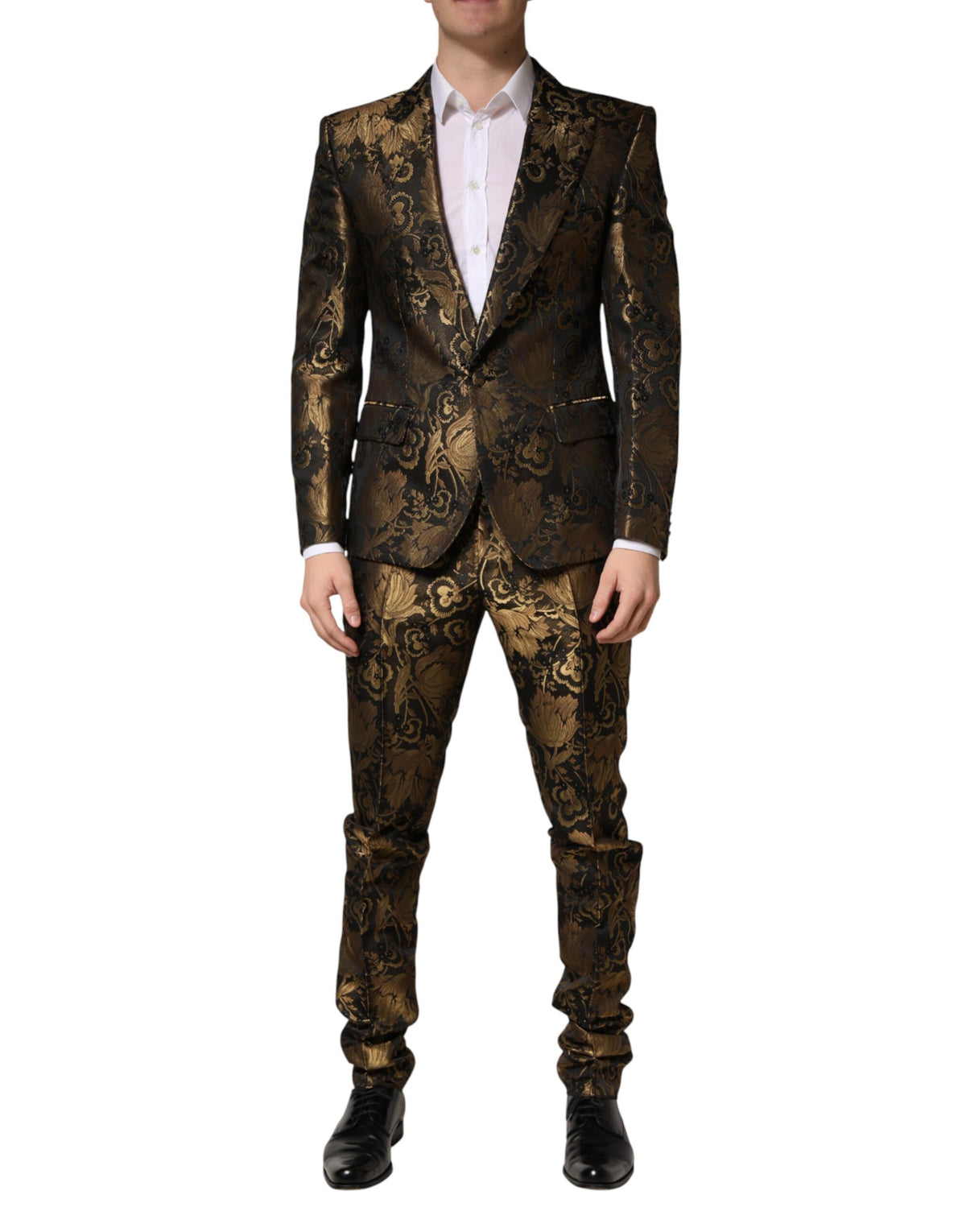 Dolce & Gabbana Black Gold Jacquard Single Breasted 2PC Suit