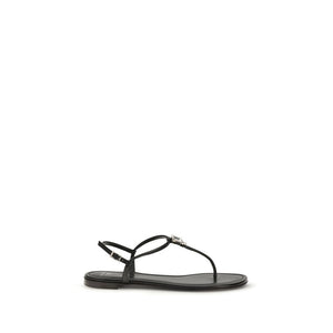 Giuseppe Zanotti Black Calf Leather Bos Taurus Flat Sandals