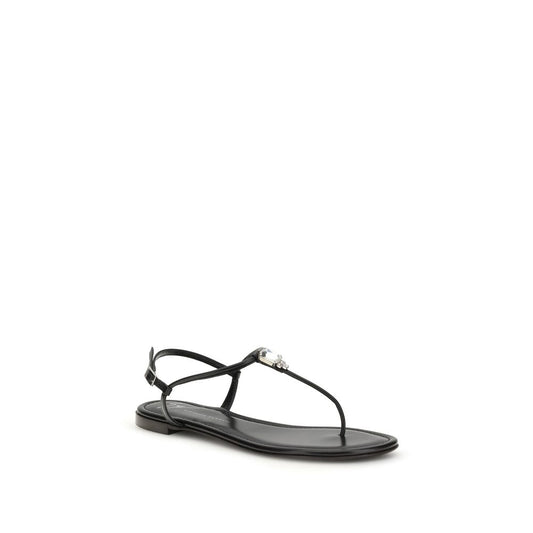 Giuseppe Zanotti Black Calf Leather Bos Taurus Flat Sandals