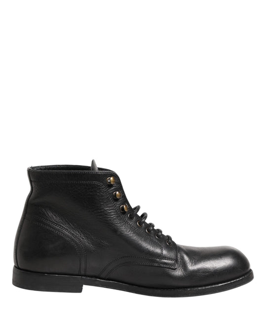 Dolce & Gabbana Black Lace Up Short Ankle Boots Men Shoes