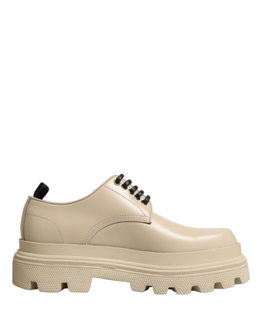 Dolce & Gabbana Beige Lace Up Trekking Derby Men Dress Shoes