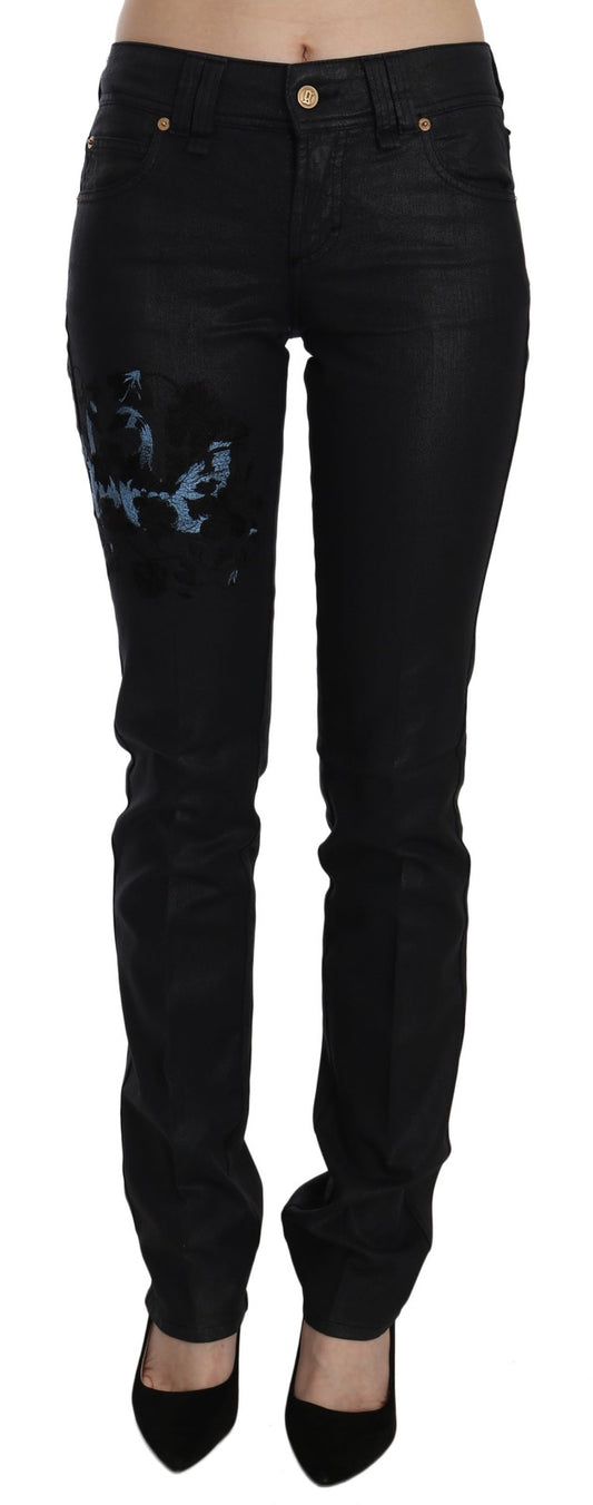 John Galliano Black Swan Floral Embroidered Mid Waist Skinny Denim Jeans