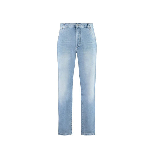 Balmain Blue Cotton Straight-Leg Jeans