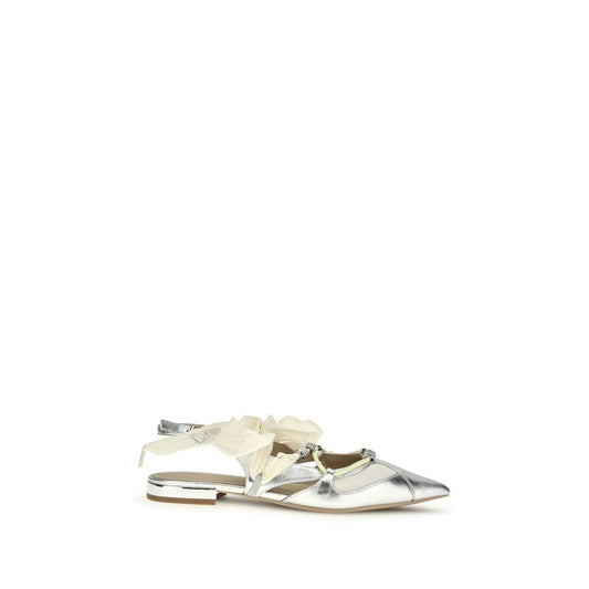 PINKO Silver Calf Leather Bos Taurus Ballet Flats