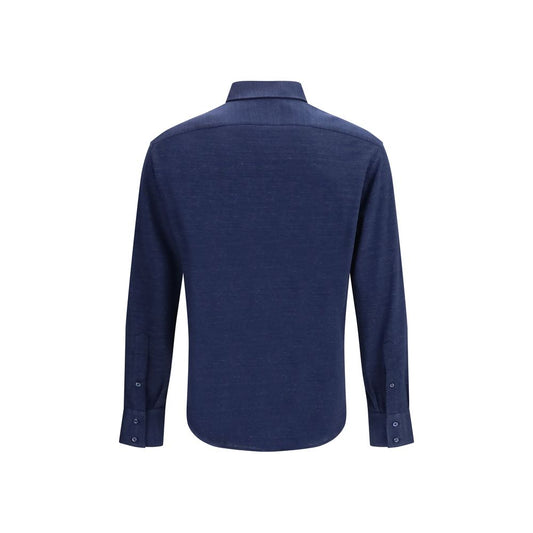 Brunello Cucinelli Blue Linen Dress Shirt
