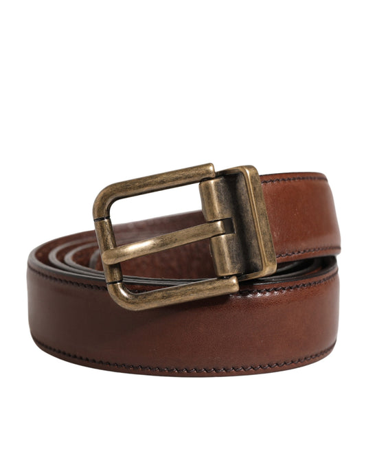 Dolce & Gabbana Men Brown Classic Leather Metal Buckle Belt