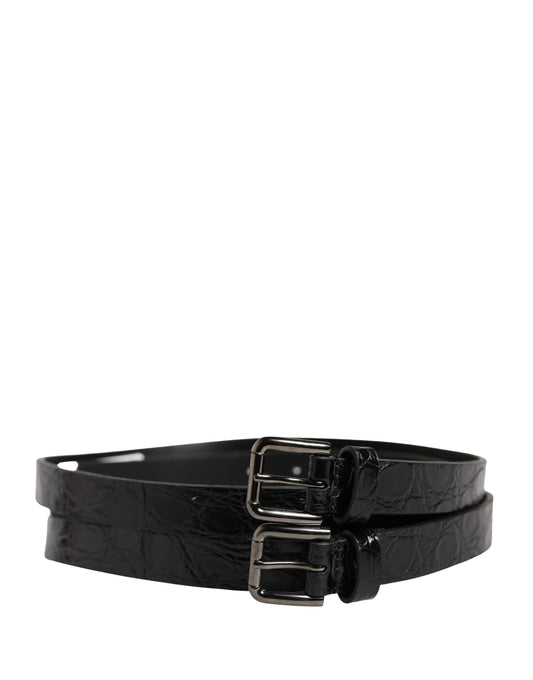 Dolce & Gabbana Black Double Strap Leather Silver Buckle Belt