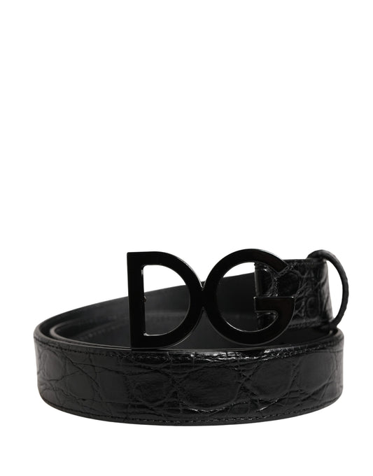Dolce & Gabbana Men Black Exotic Leather Logo Buckle Belt