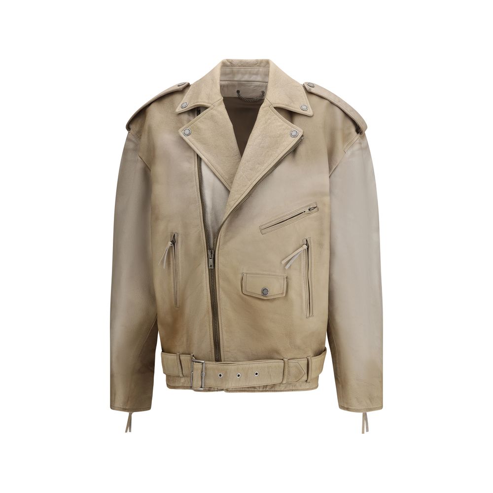 Golden Goose Beige Buffalo Leather Biker Jacket