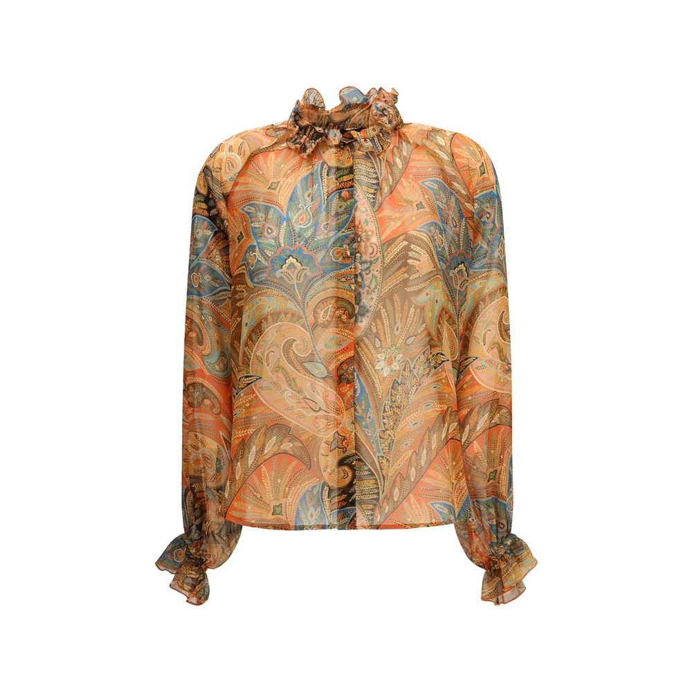 Etro Orange Silk Pattern Shirt