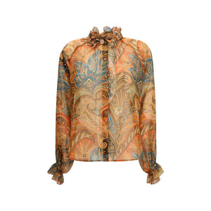 Etro Orange Silk Pattern Shirt