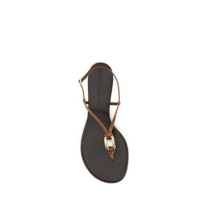 Giuseppe Zanotti Brown Calf Leather Bos Taurus Wedge Sandals