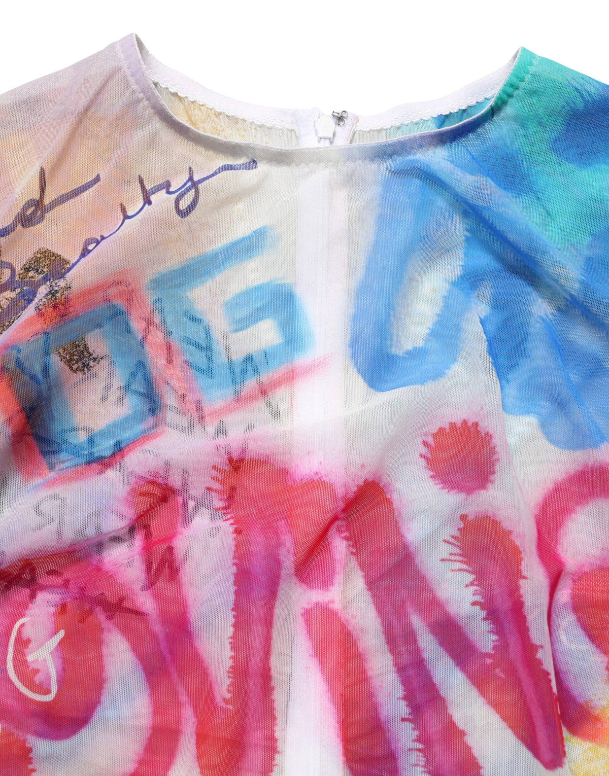 Dolce & Gabbana Multicolor Graffiti Print Tulle Sheath Midi Dress