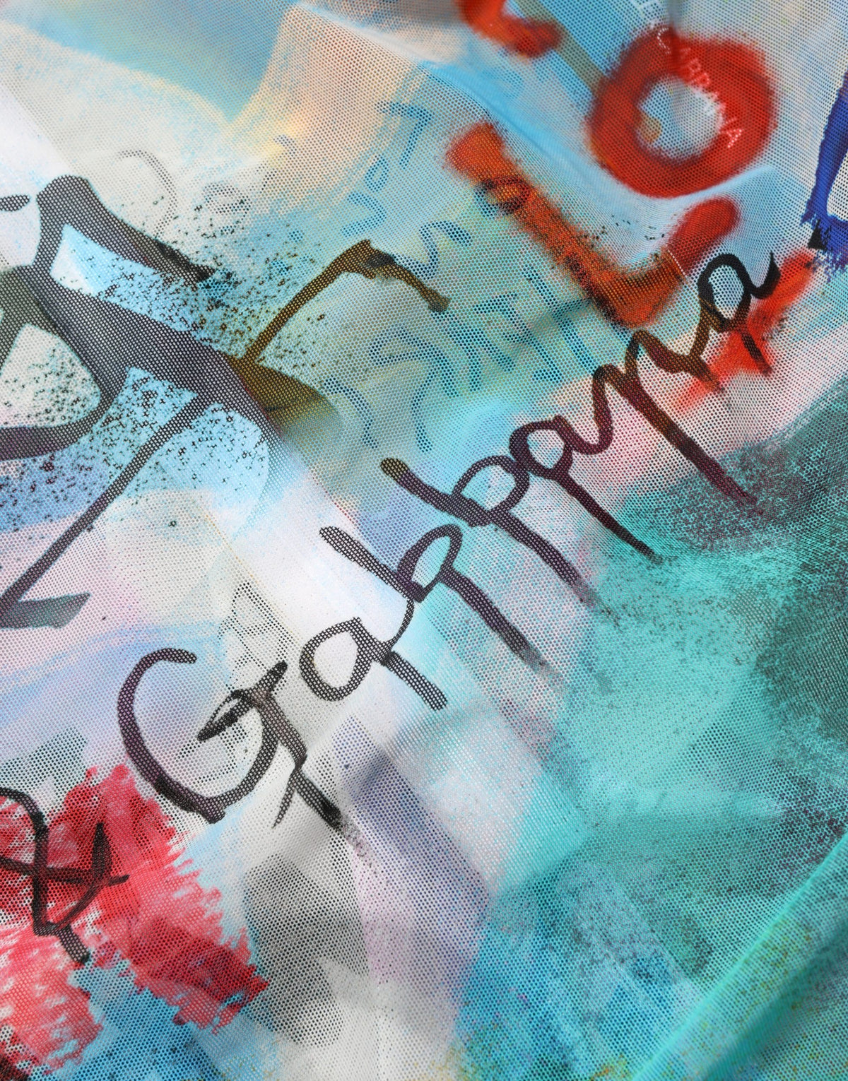 Dolce & Gabbana Multicolor Graffiti Print Tulle Sheath Midi Dress