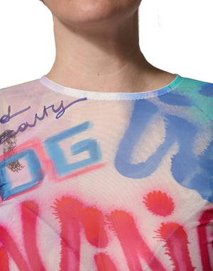 Dolce & Gabbana Multicolor Graffiti Print Tulle Sheath Midi Dress