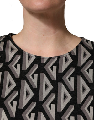 Dolce & Gabbana Black Logo Print Cotton Knee Length Dress