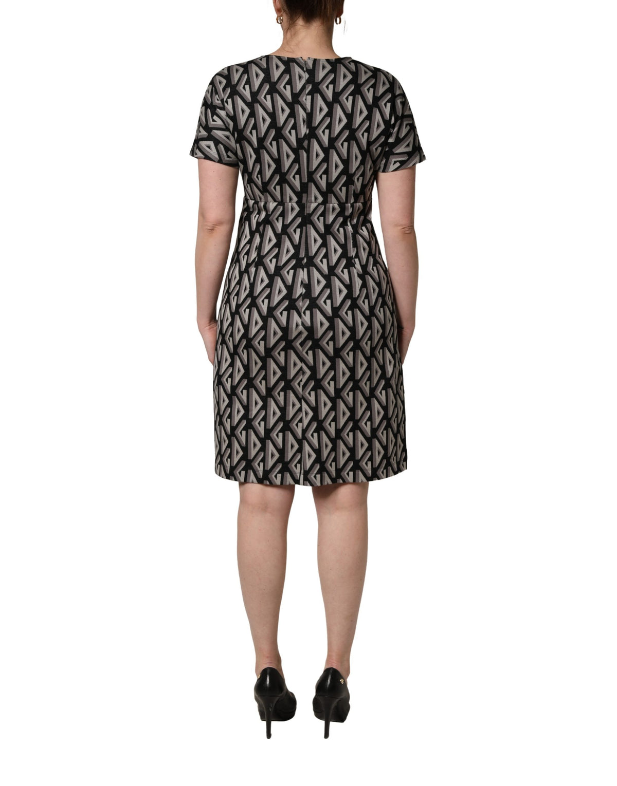 Dolce & Gabbana Black Logo Print Cotton Knee Length Dress