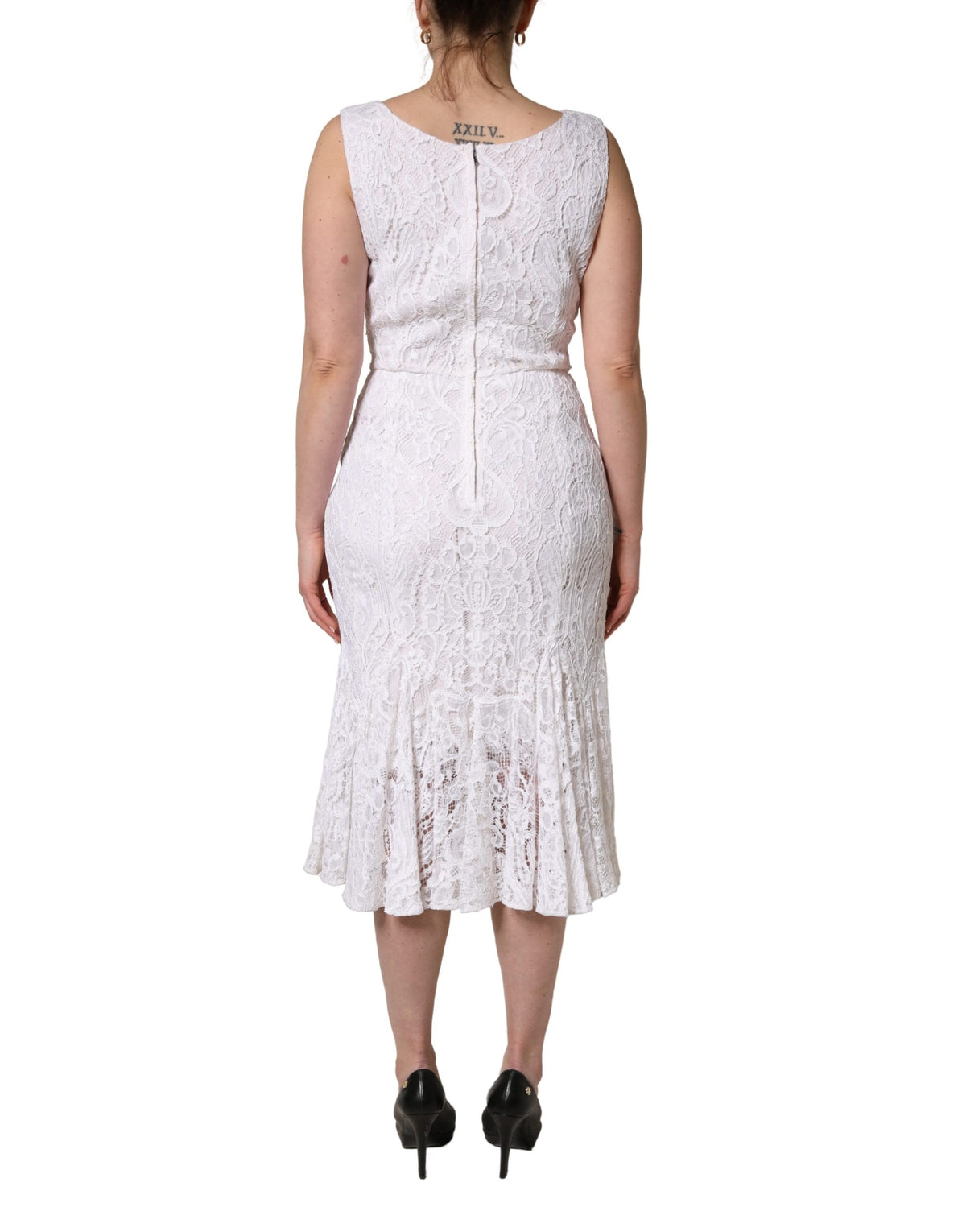Dolce & Gabbana White Floral Lace Sleeveless Midi Dress