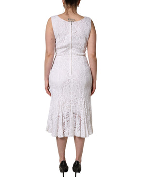 Dolce & Gabbana White Floral Lace Sleeveless Midi Dress