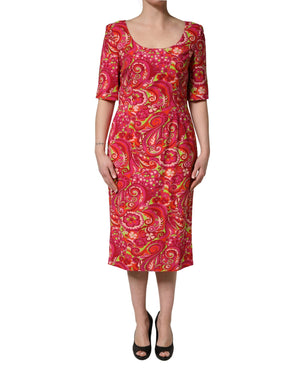 Dolce & Gabbana Red Paisley Floral Print Sheath Midi Dress