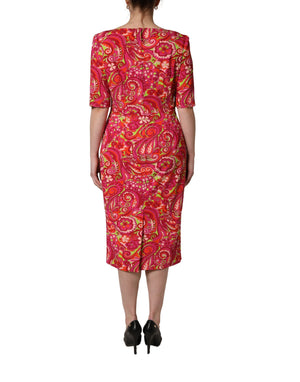 Dolce & Gabbana Red Paisley Floral Print Sheath Midi Dress