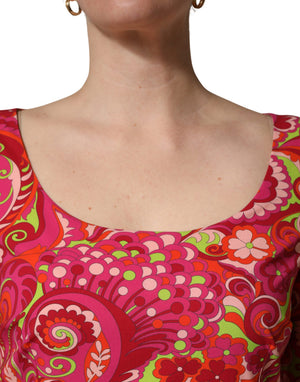 Dolce & Gabbana Red Paisley Floral Print Sheath Midi Dress